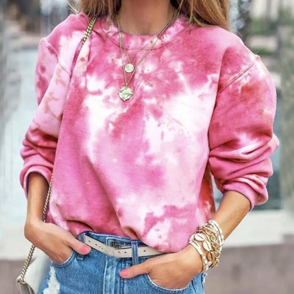 Pink Tie Dye Crew Neck Sweatshirt